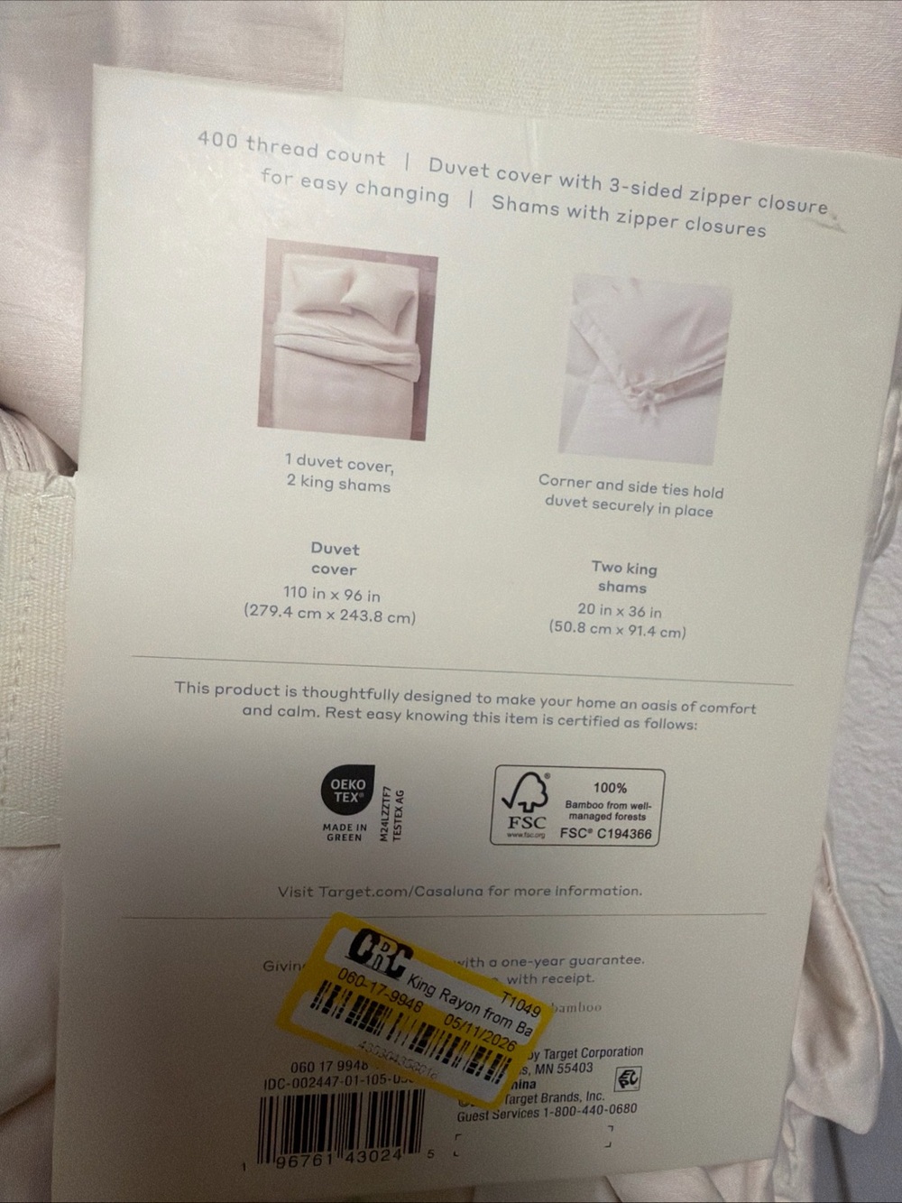 casaluna rayon from bamboo blissful duvet cover set NATURAL COLOR king NEW - Picture 5 of 5
